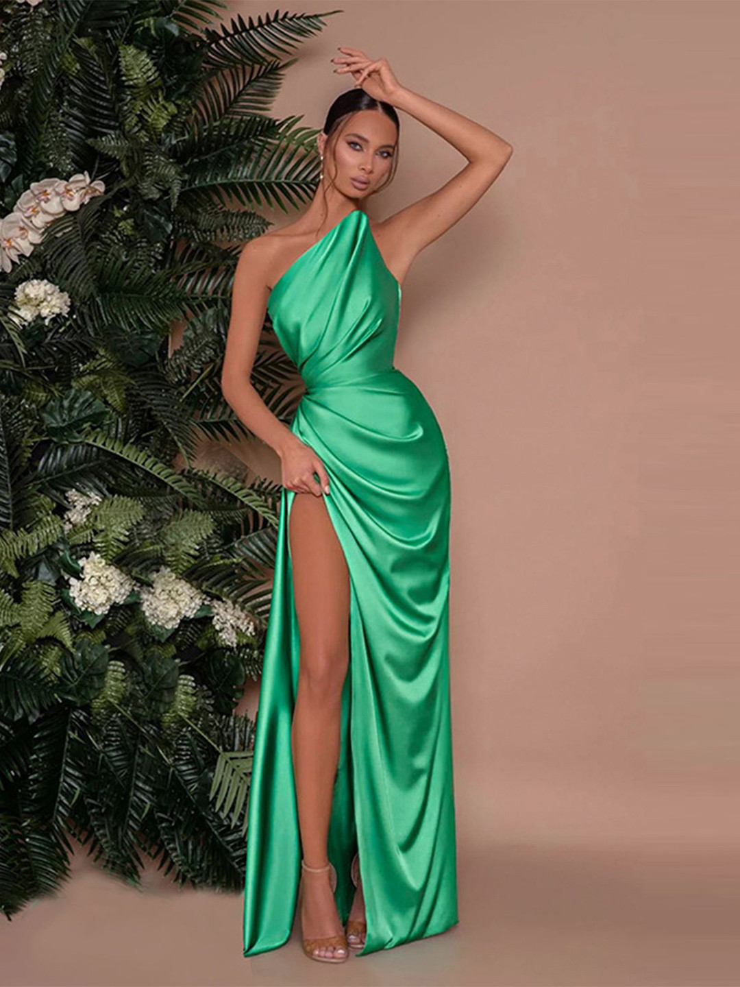 

LULU & SKY One Shoulder Sleeveless Maxi Dress, Green