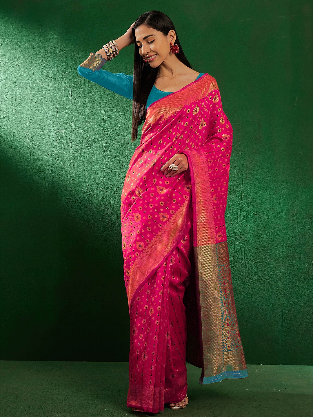 

SHADOW & SAINING Woven Design Banarasi Saree, Pink