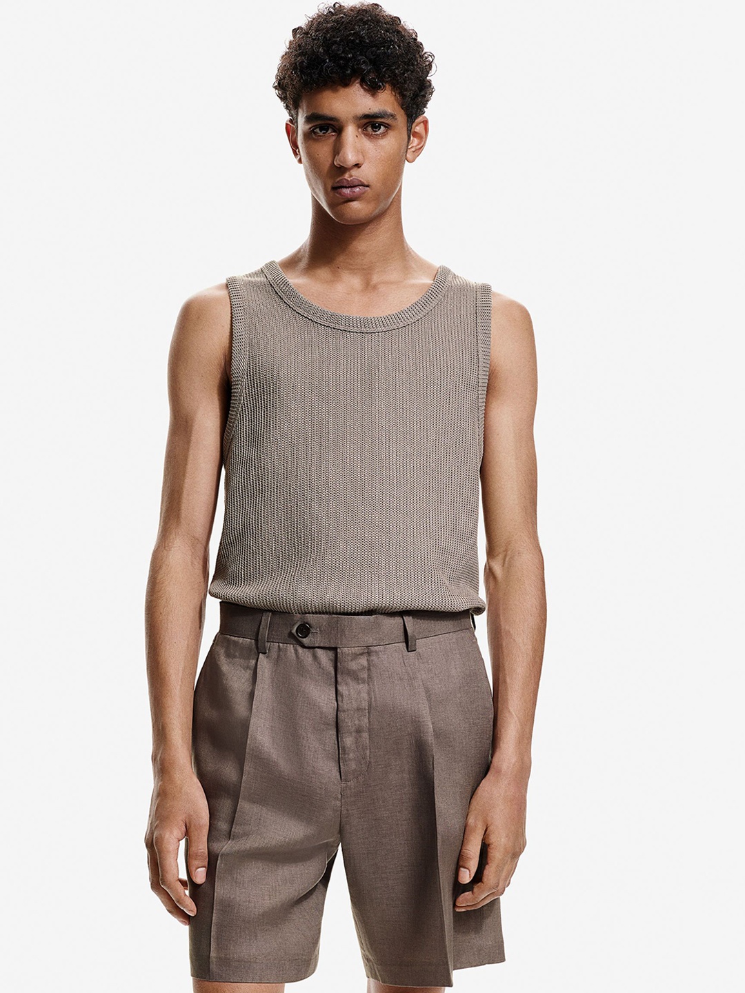 

H&M Relaxed Fit Tailored Linen Shorts, Beige