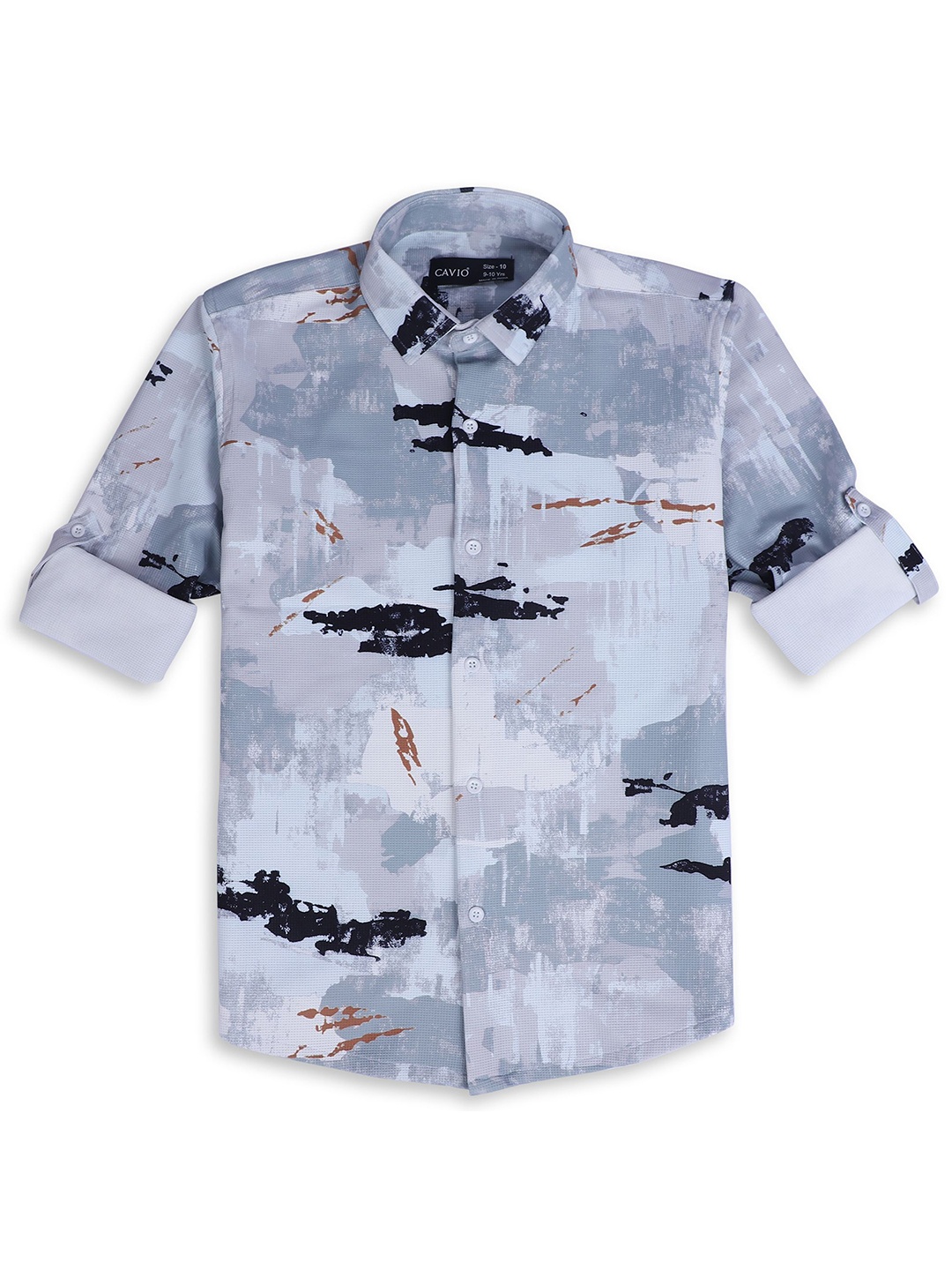 

CAVIO Boys Comfort Spread Collar Abstract Printed Cotton Casual Shirt, Grey