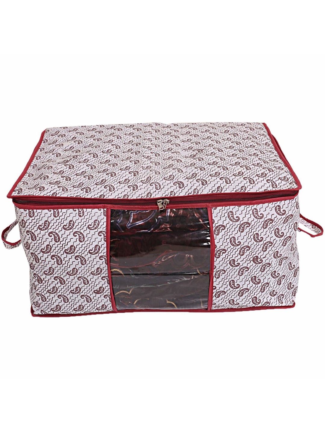 

Kuber Industries Maroon & White Paisley Printed Multi-Utility Organiser