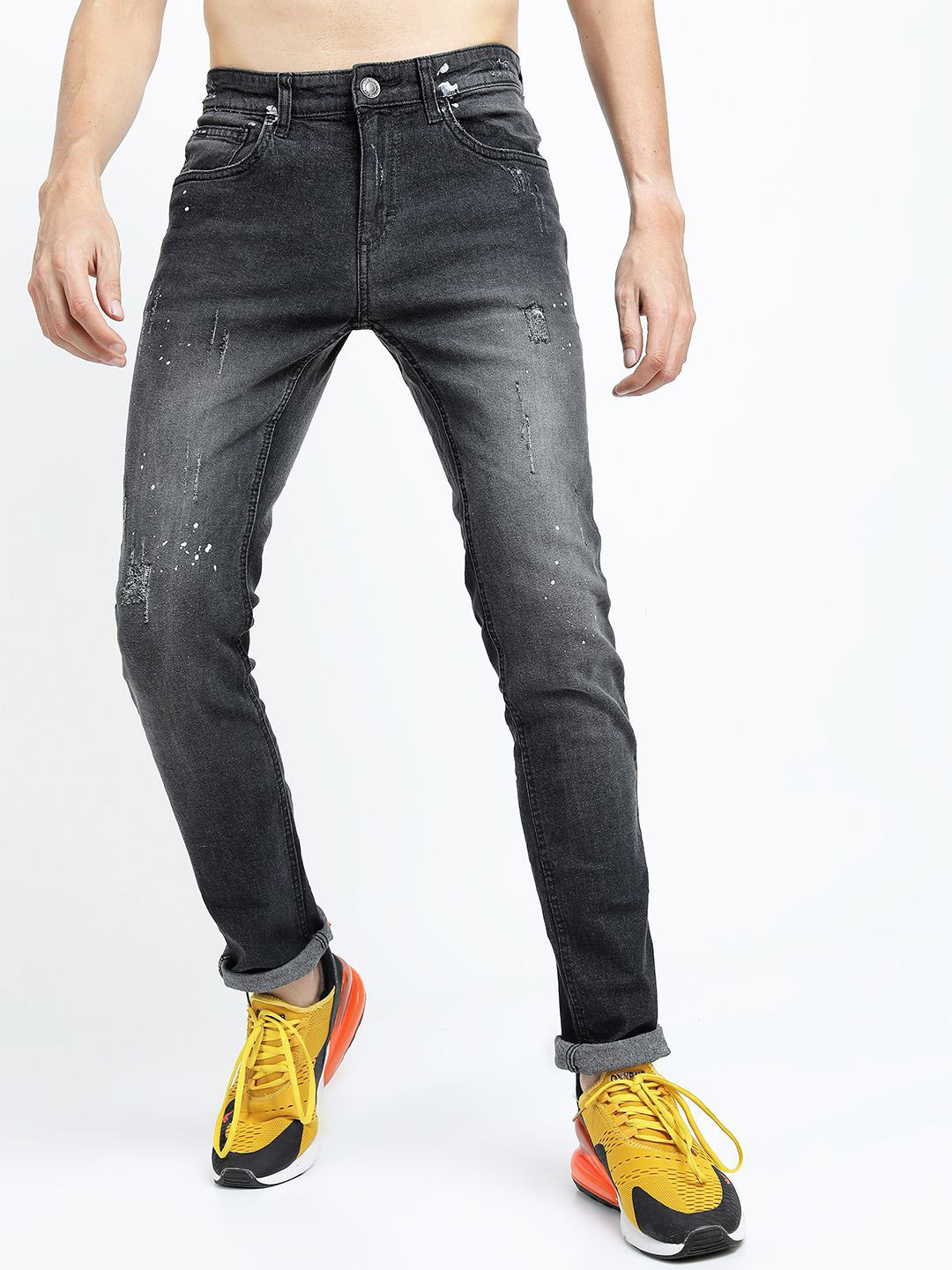 

HIGHLANDER Men Slim Fit Mildly Distressed Heavy Fade Stretchable Jeans, Grey