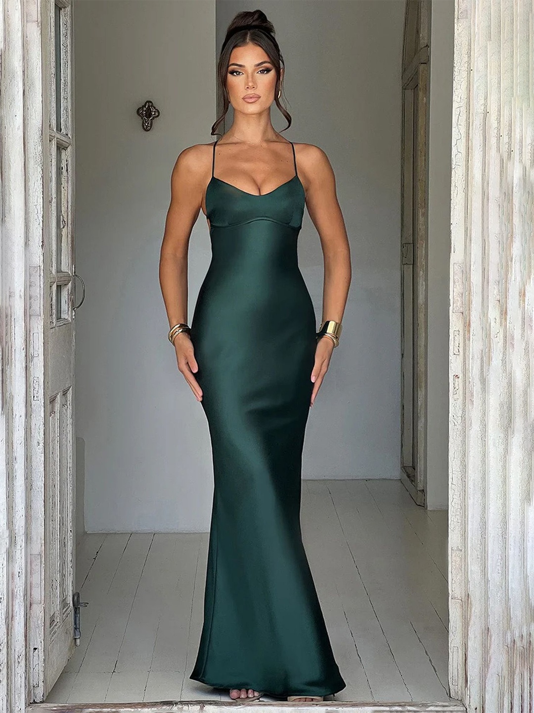 

LULU & SKY Shoulder Straps Sleeveless Maxi Dress, Green