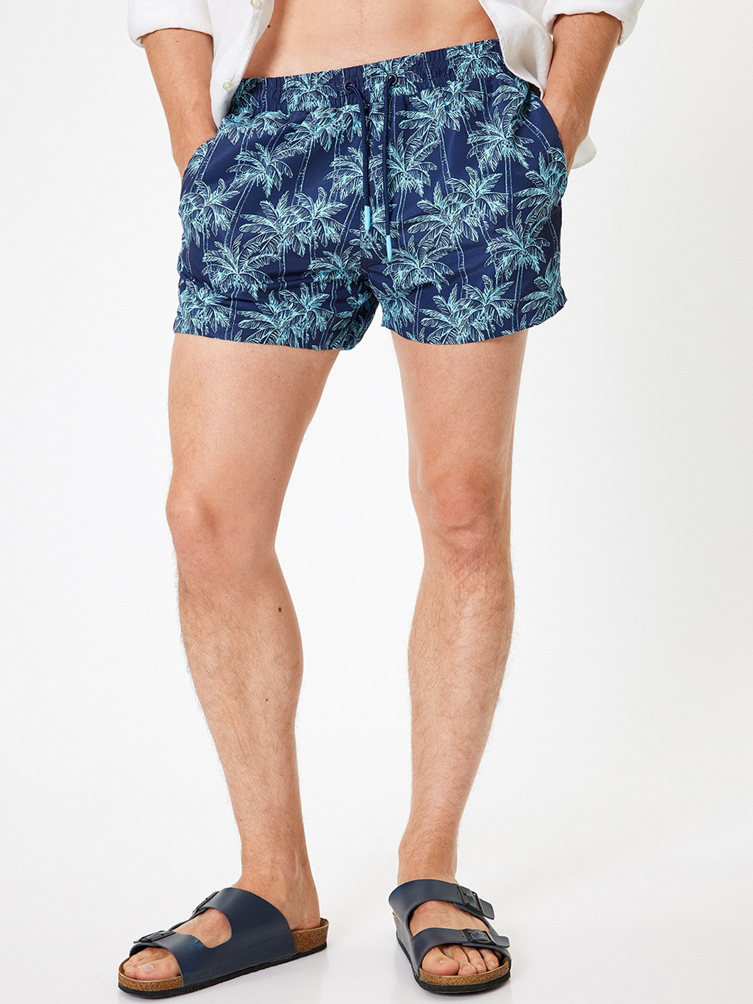 

Koton Printed Mid-Rise Regular Shorts, Blue