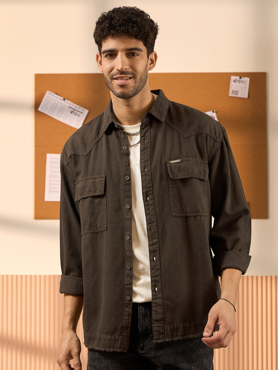 

Beyoung Men Solid Spread Collar Casual Shirt, Brown
