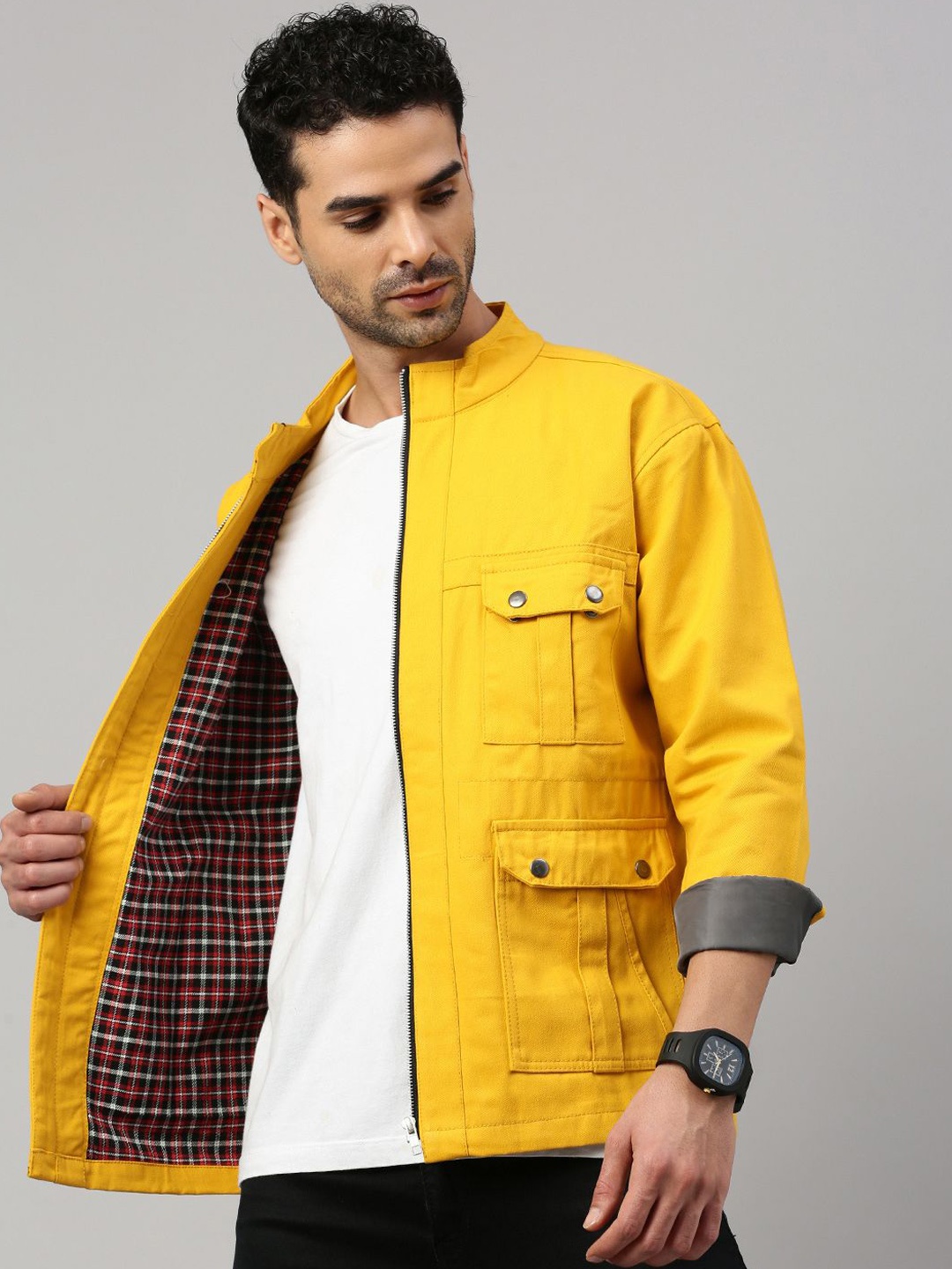 

VOXATI Men Checked Longline Tailored Jacket, Yellow