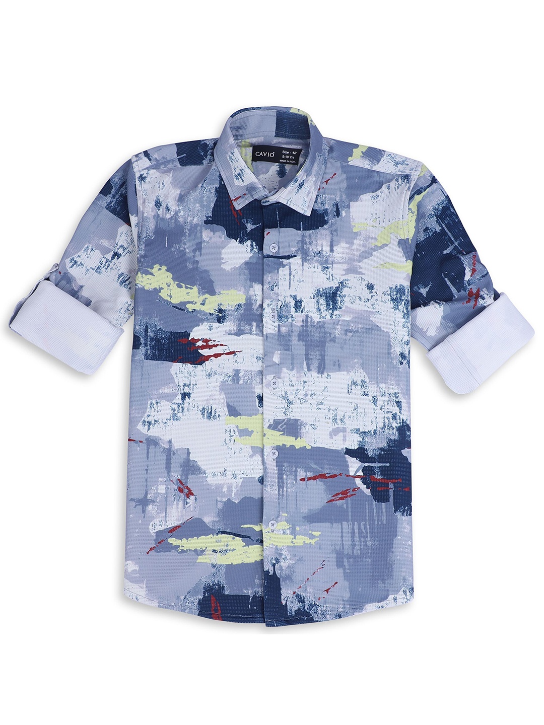 

CAVIO Boys Comfort Spread Collar Abstract Printed Cotton Casual Shirt, Blue