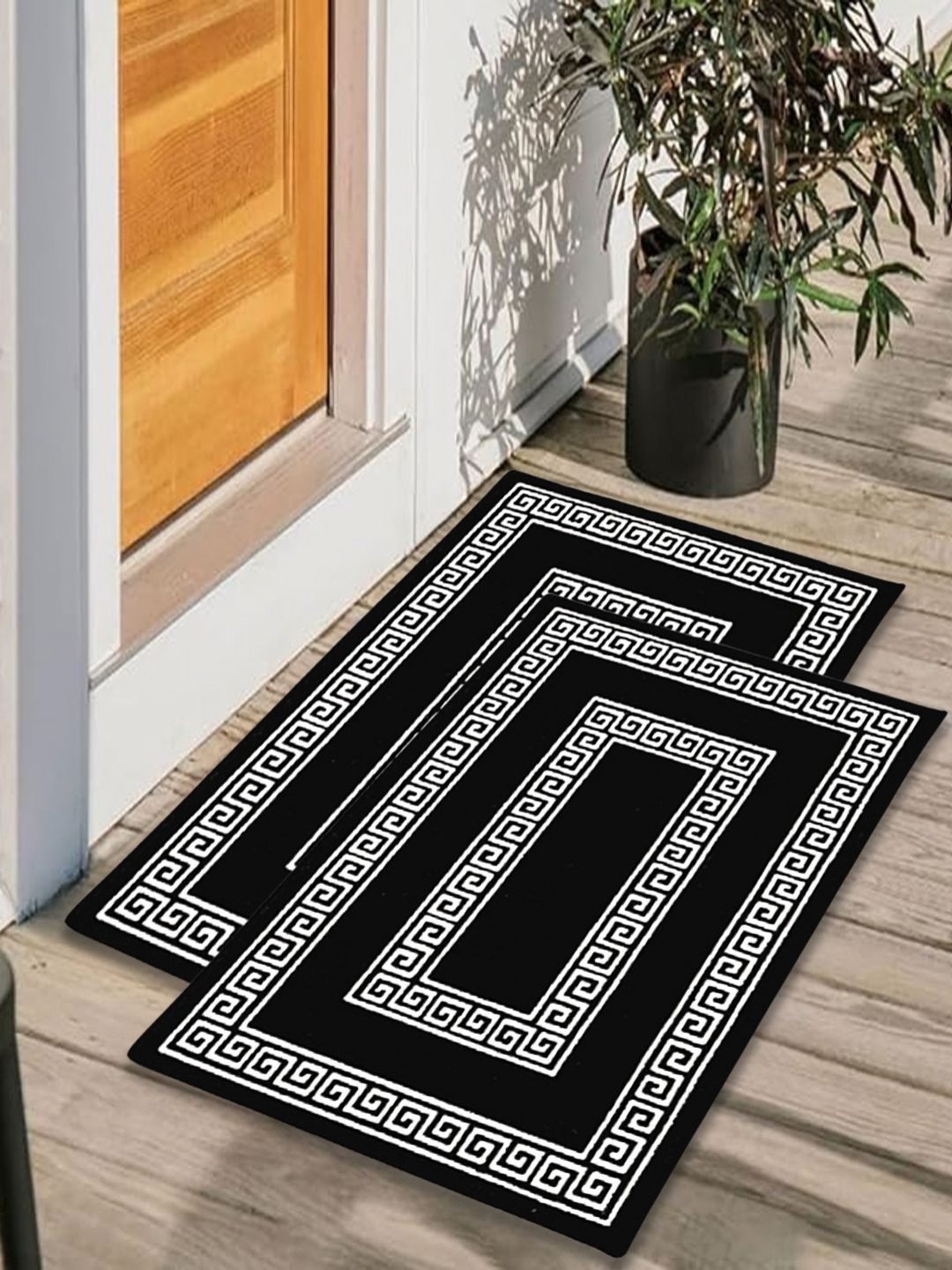 

Matz and More 2 Pieces Black & White Geometric Printed Anti Skid Doormats