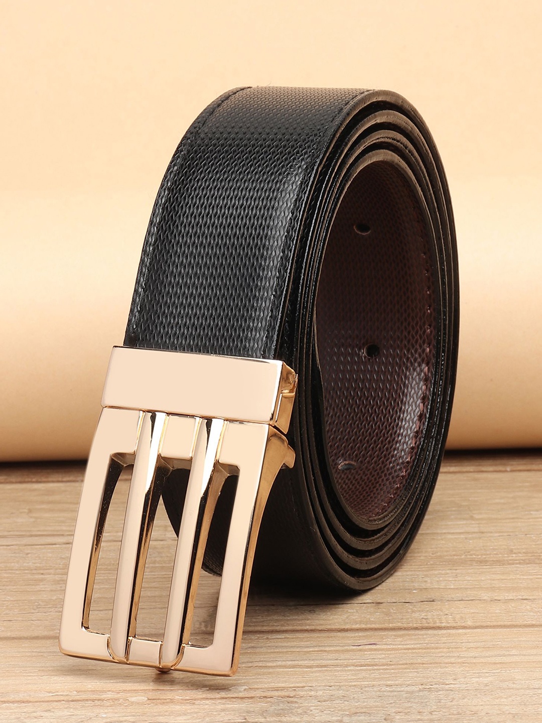 

WINSOME DEAL Men Push Pin Closure Textured Formal Belt, Black