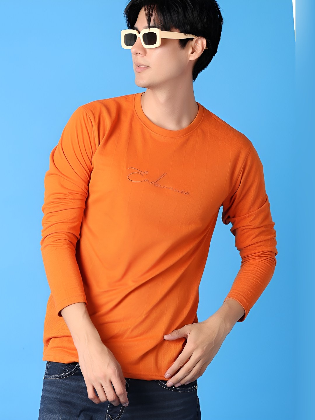 

V-Mart Men Henley Neck Pockets Slim Fit T-shirt, Orange