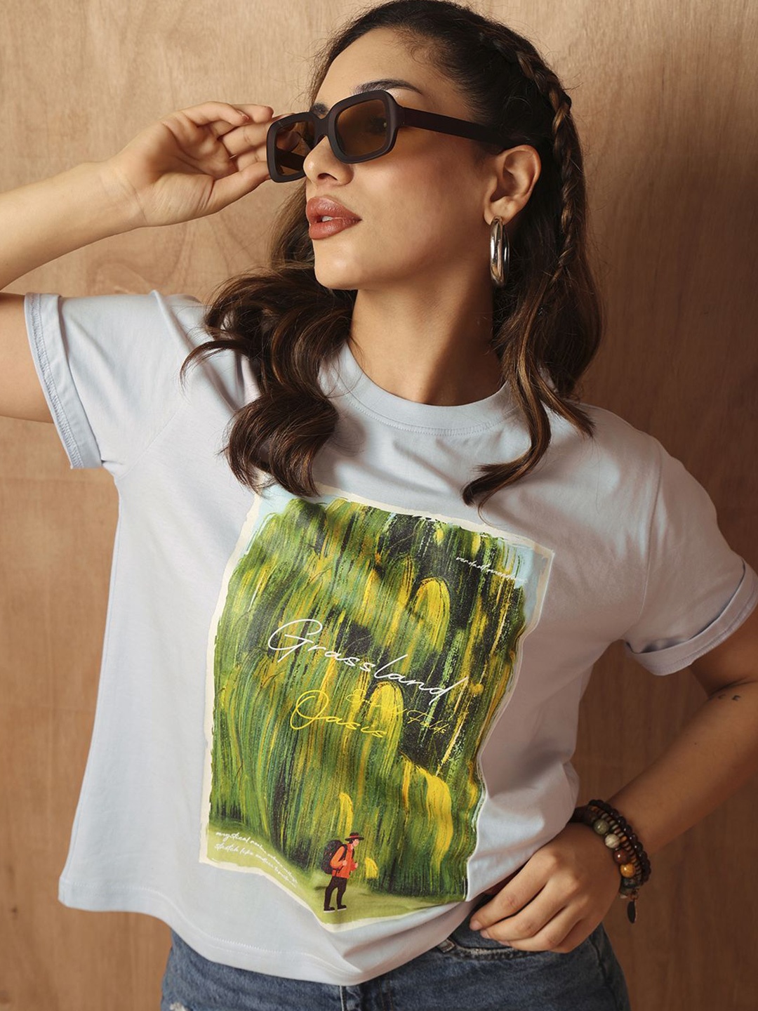 

The Roadster Lifestyle Co. Women Graphic Printed Round Neck Cotton Boxy Fit T-Shirt, White