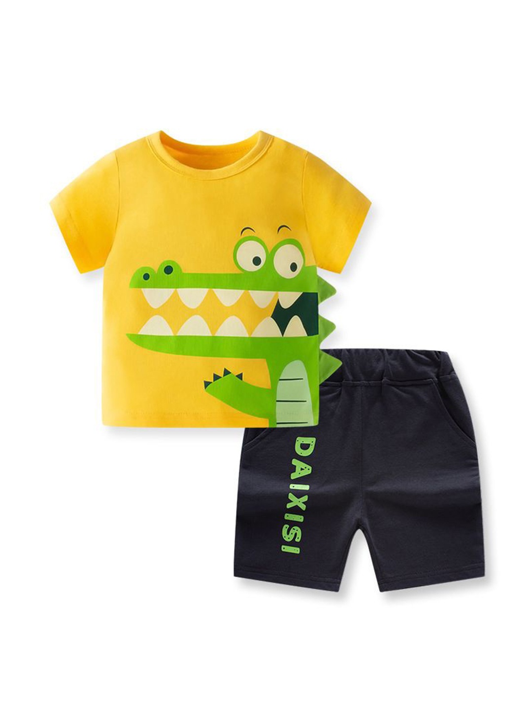

StyleCast Kids Yellow & Black Printed Cotton T-shirt With Shorts