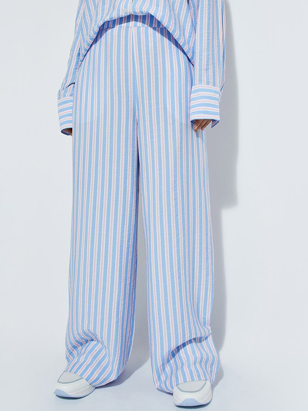 

max ALAYA F x URB_N Women Striped Trousers, Blue