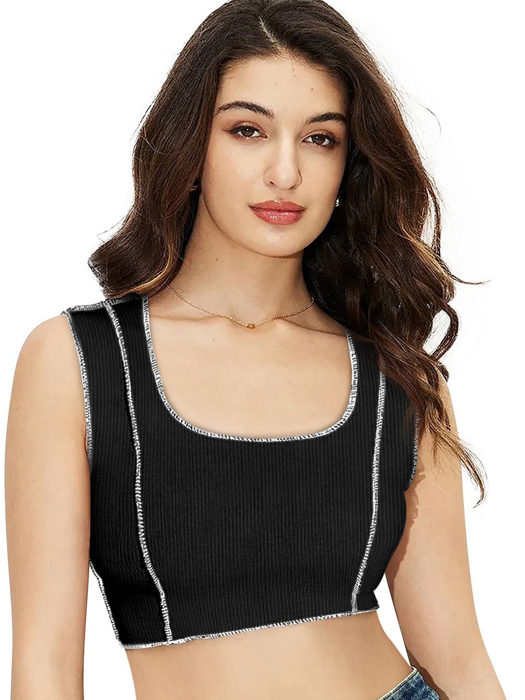 

Sitanjali Women Solid Scoop Neck Cotton Top, Black