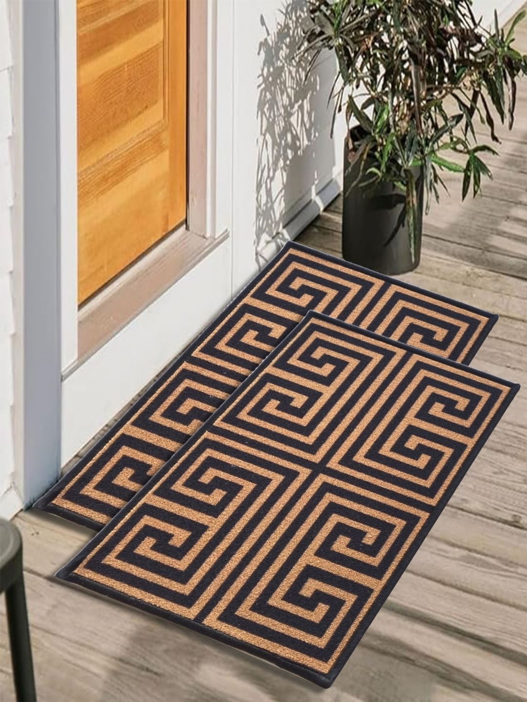 

Matz and More 2 Pieces Orange & Black Geometric Printed Anti-Skid Doormats