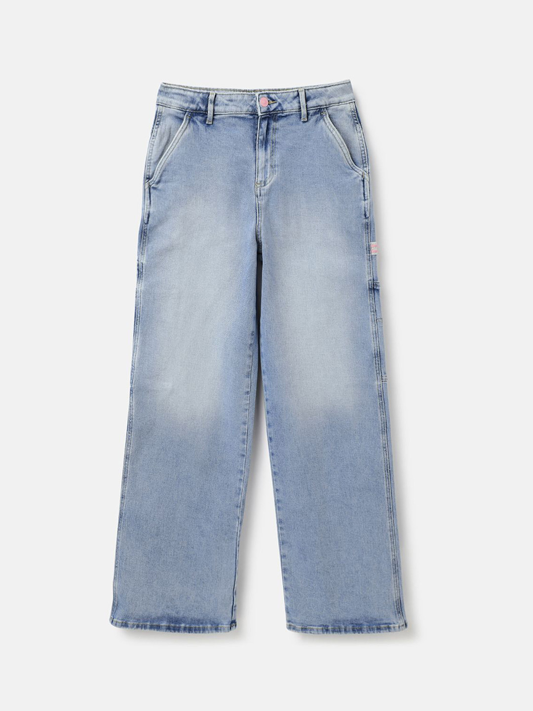 

United Colors of Benetton Girls Wide Leg Low Distress Heavy Fade Jeans, Blue