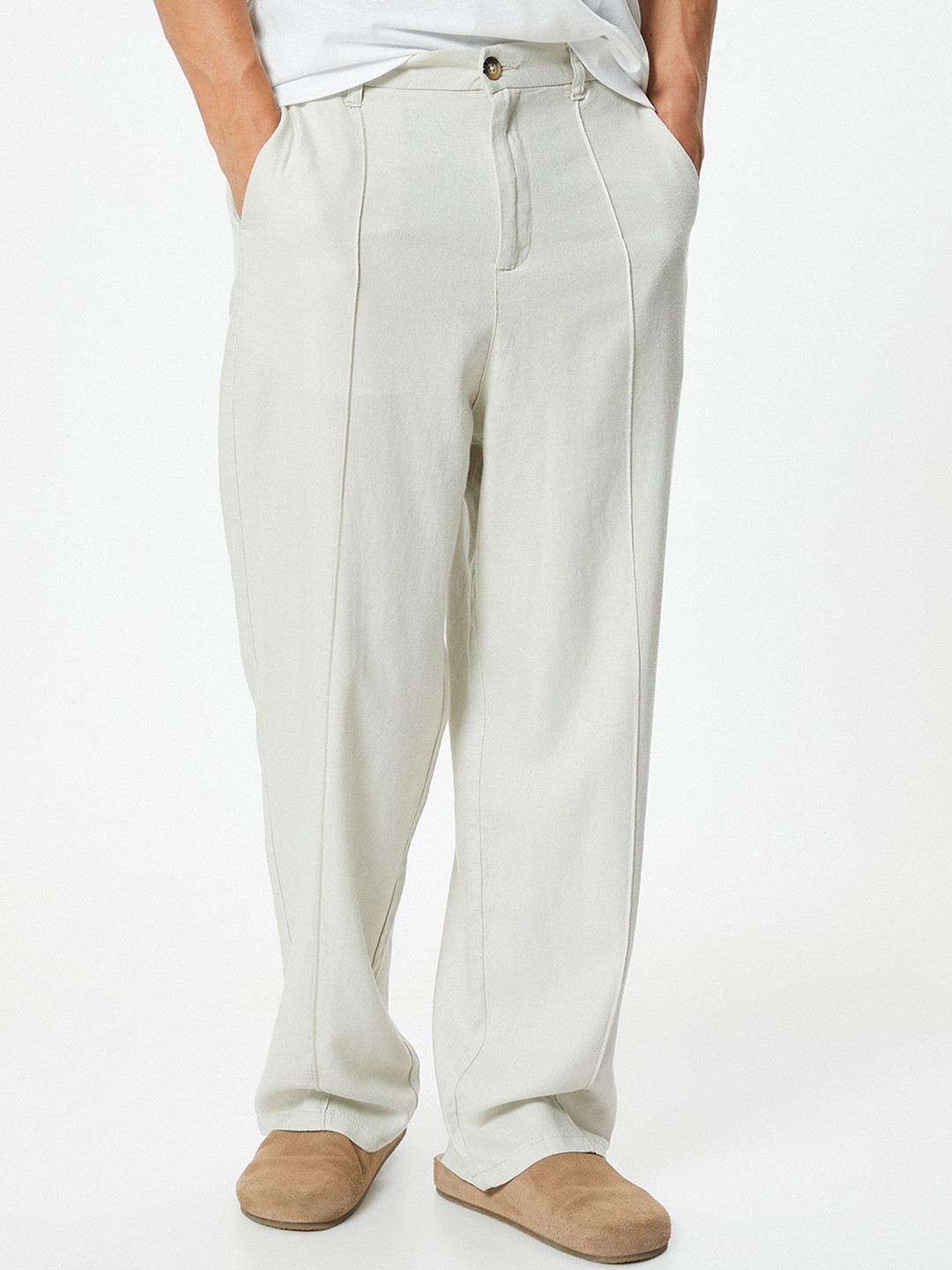 

Koton Men Mid-Rise Loose Fit Parallel Trousers, White