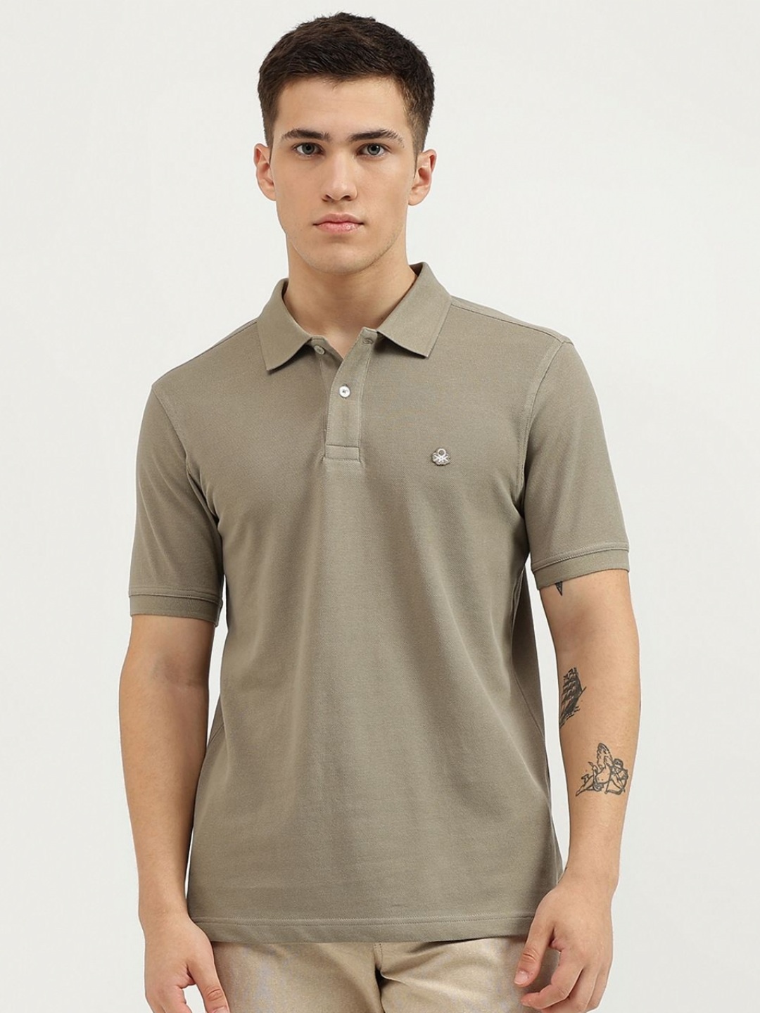 

United Colors of Benetton Men Solid Polo Collar Pure Cotton T-Shirt, Grey