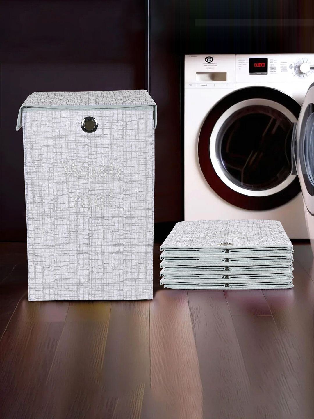 

Kuber Industries 6 Pcs Printed Foldable Laundry Baskets With Ring-75-L, Grey
