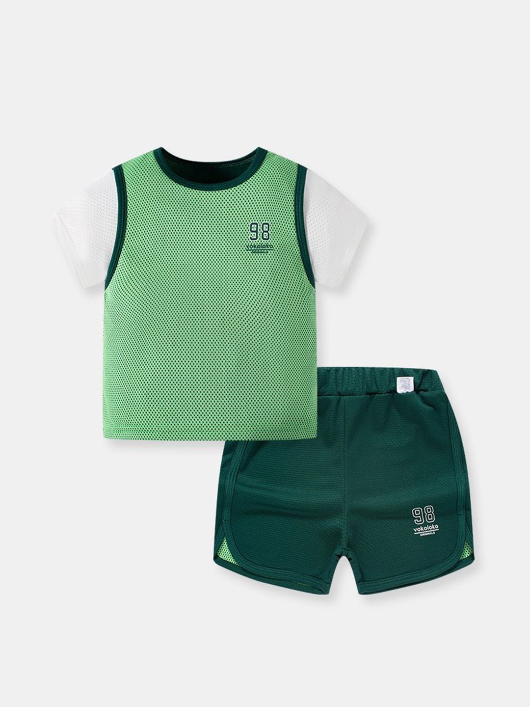 

StyleCast Kids Green Self Design T-shirt With Shorts