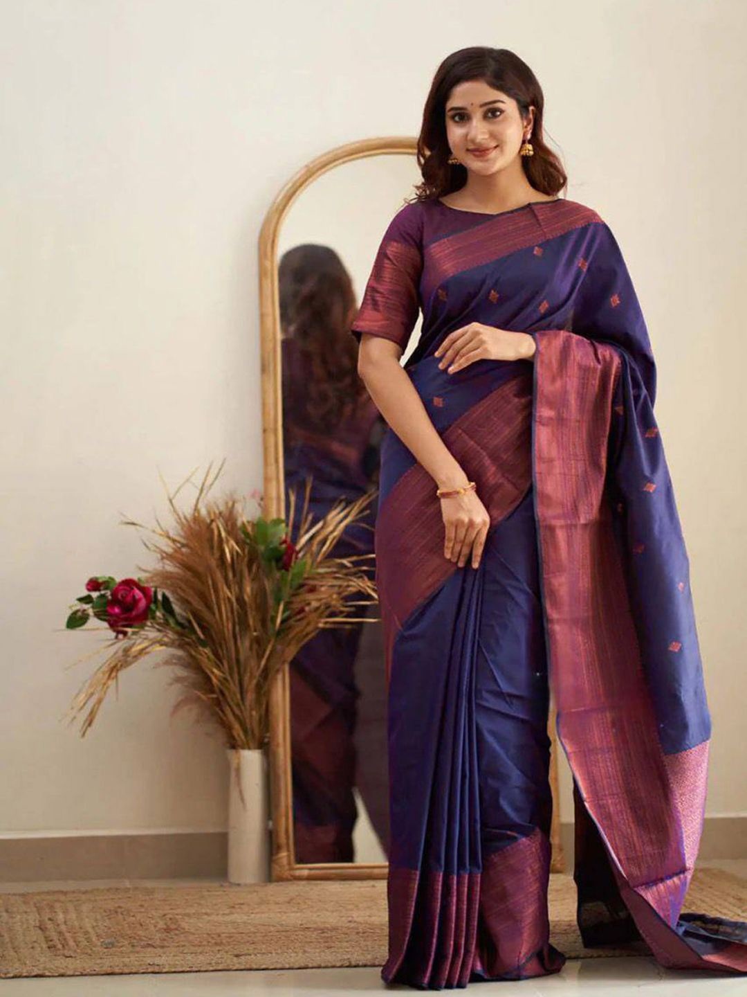 

ZIBLON Woven Design Zari Banarasi Saree, Navy blue