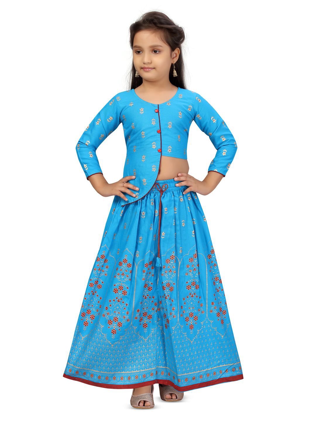 

BAESD Girls Woven Design Ready to Wear Lehenga & Choli, Turquoise blue