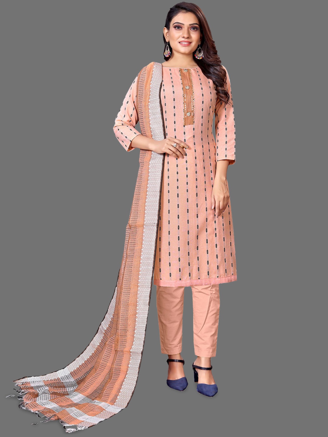 

LADY SHOPI Floral Embroidered Unstitched Dress Material, Orange