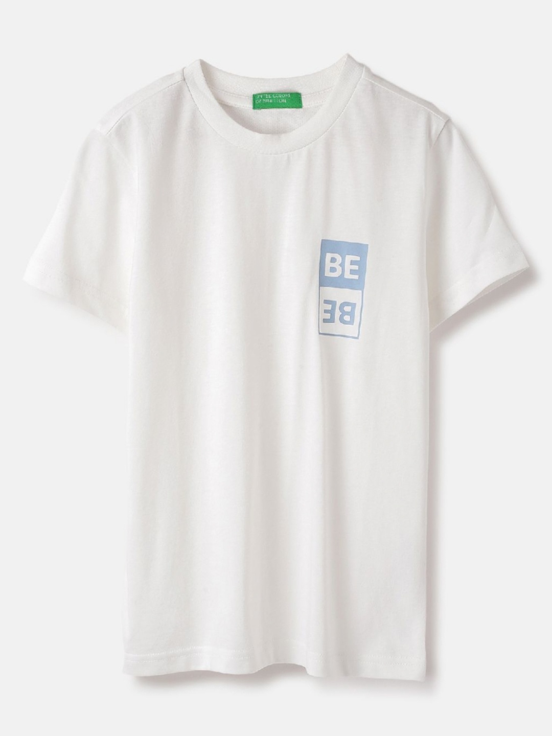 

United Colors of Benetton Boys Graphic Printed Round Neck Pure Cotton T-Shirt, Off white
