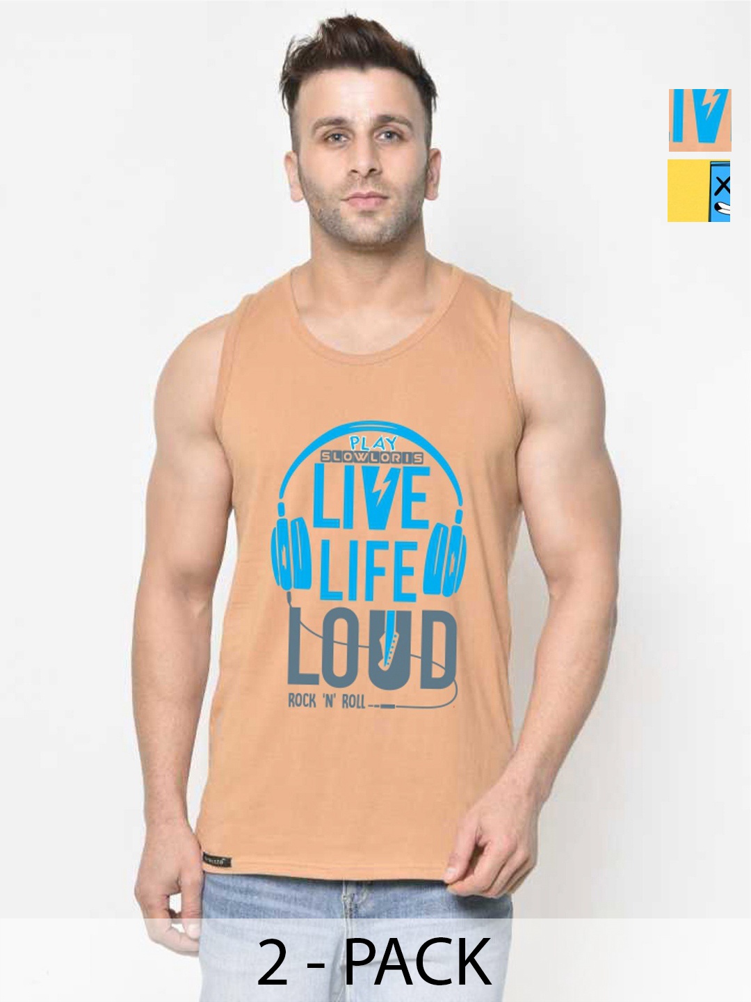 

SLOWLORIS Men Pack Of 2 Typography Printed Round Neck Cotton Slim Fit T-Shirts, Rust