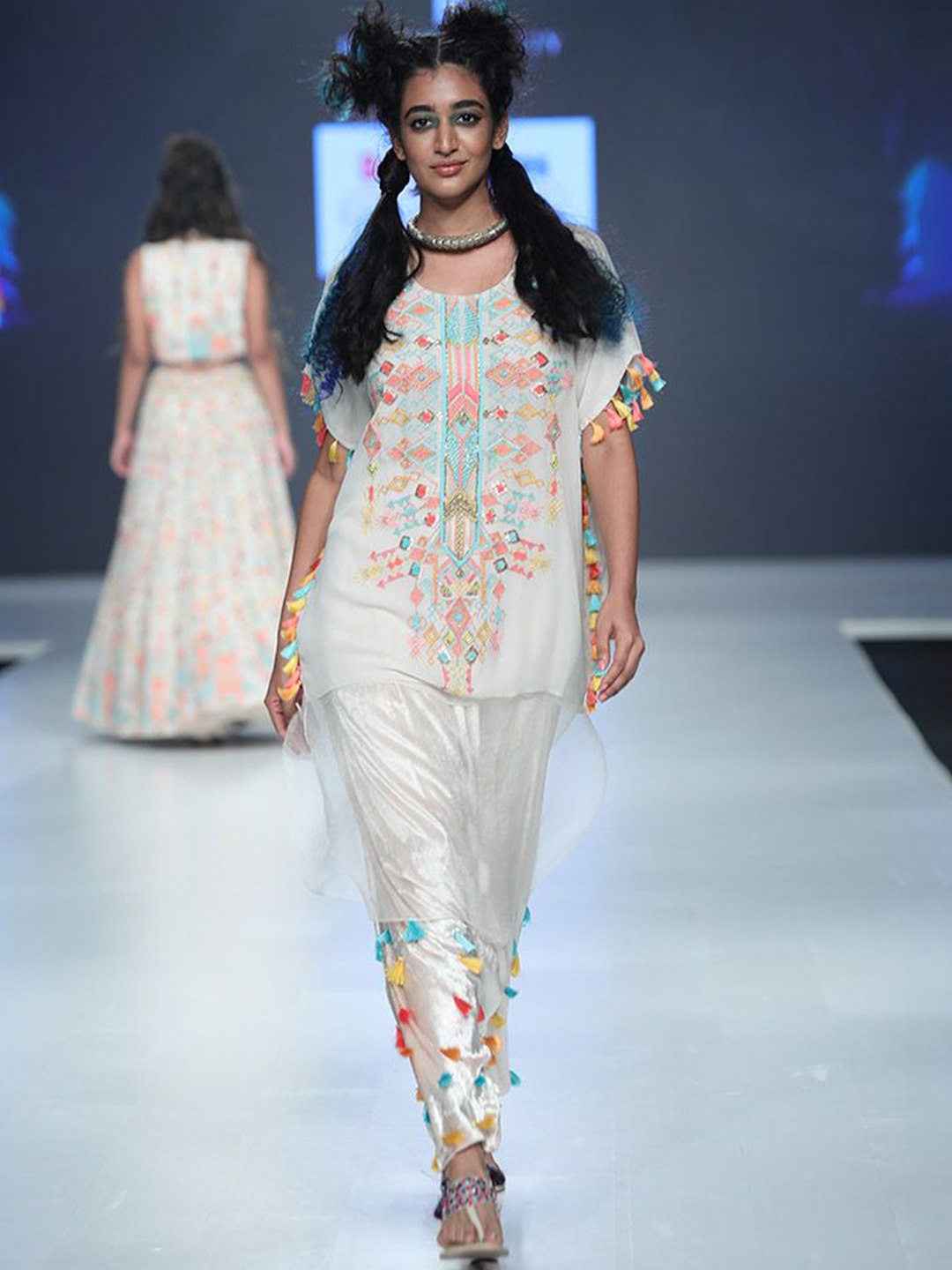 

Payal Singhal Ethnic Motifs Embroidered Kaftan Tunic with Low Crotch Pant, White