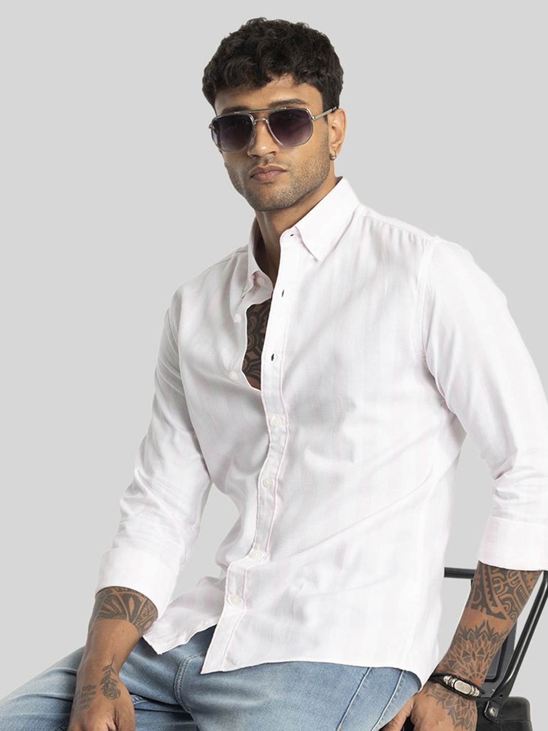 

Snitch Men Smart Slim Fit Solid Spread Collar Casual Shirt, White