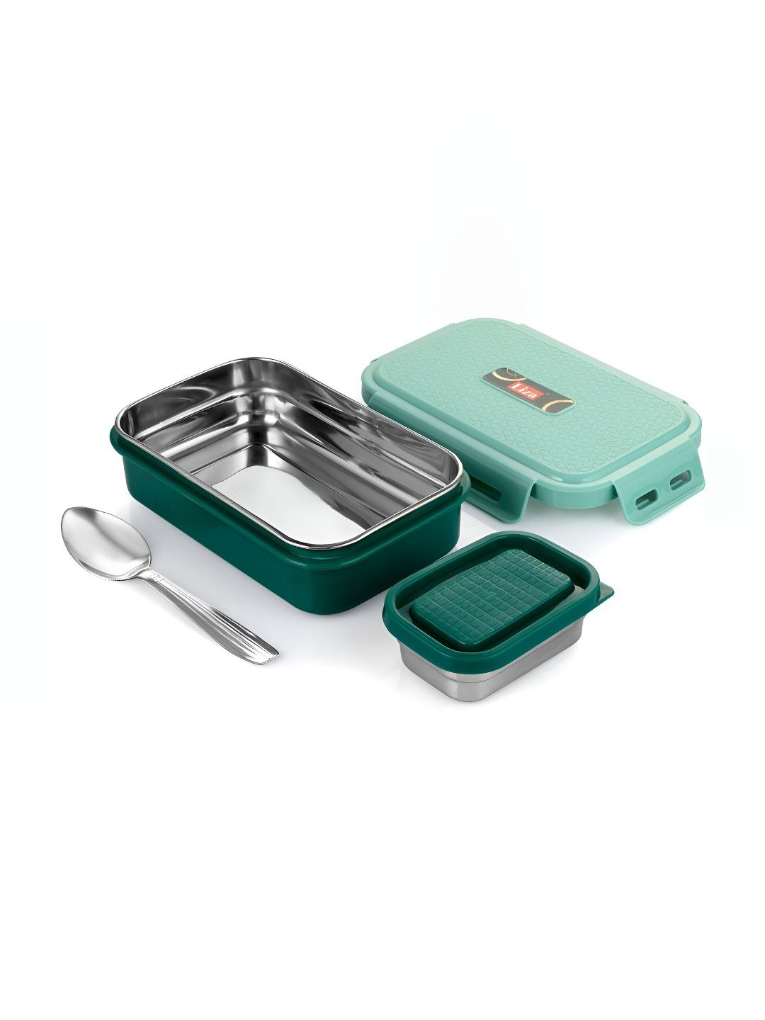 

NABHYA Green 3 Pieces Stainless Steel Dishwasher Safe Lunch Box