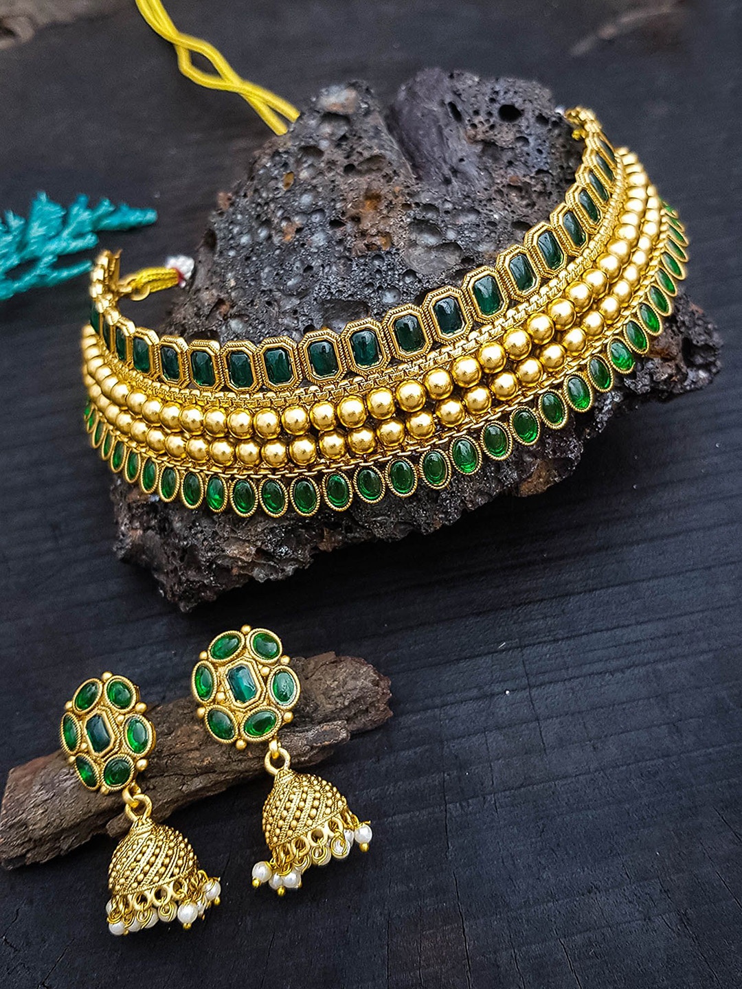 

GRIIHAM Gold Plated Cubic Zirconia Studded Jewellery Set