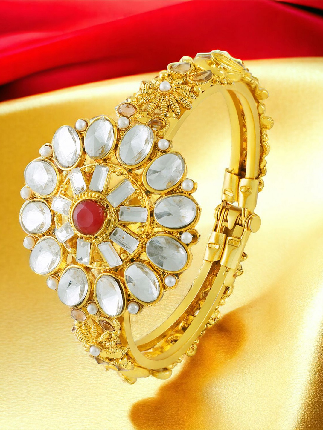 

Okos Gold-Plated Kundan Studded Kada Bracelet