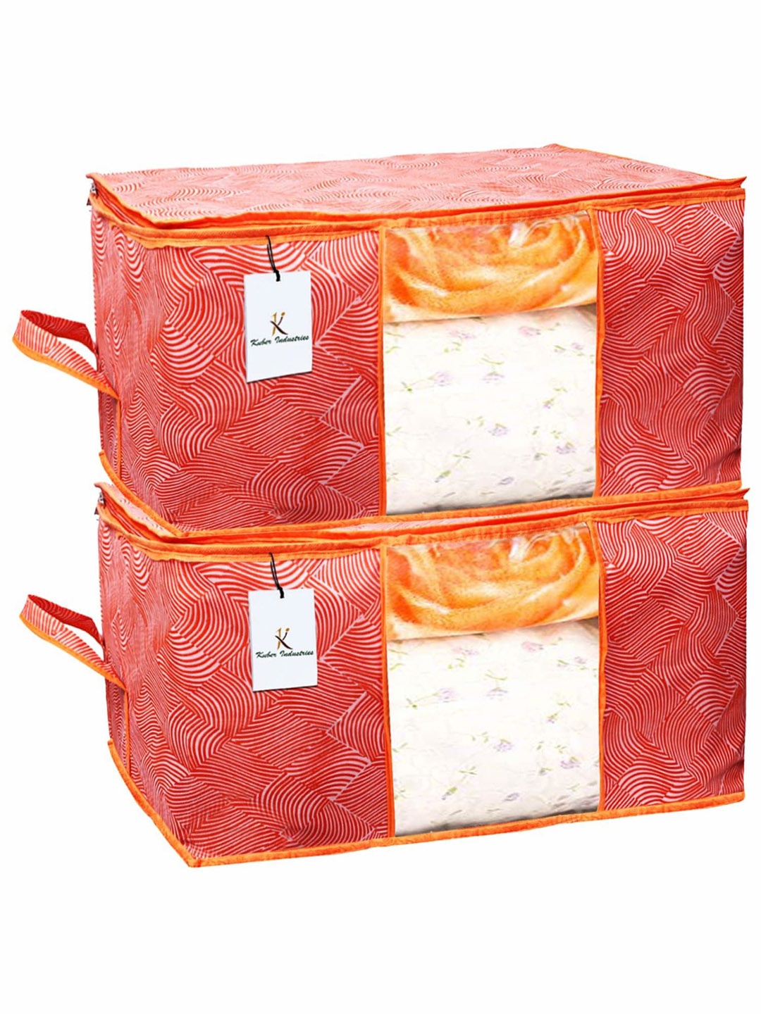 

Kuber Industries Orange & White 2 Pieces Printed Drawer Organisers