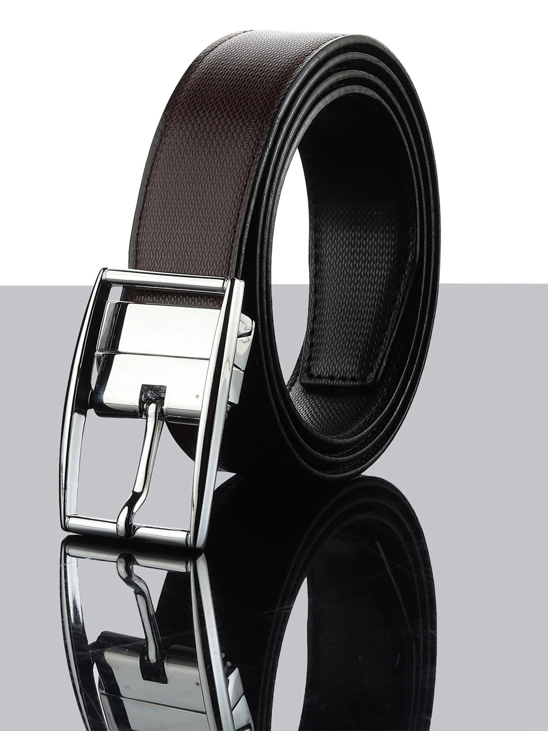 

WINSOME DEAL Men Tang Closure Textured Formal Belt, Brown