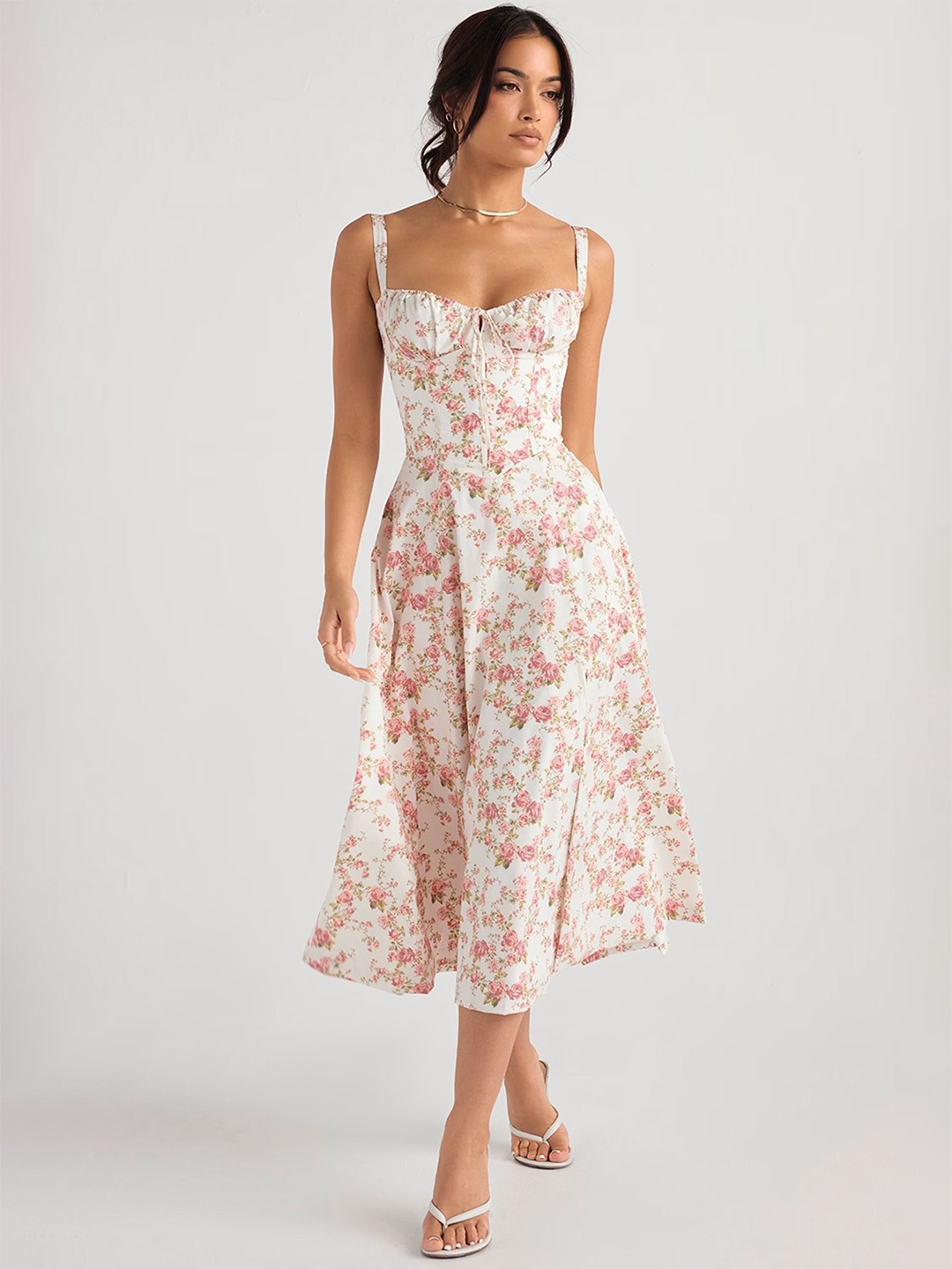 

LULU & SKY Floral Print Fit & Flare Midi Dress, White