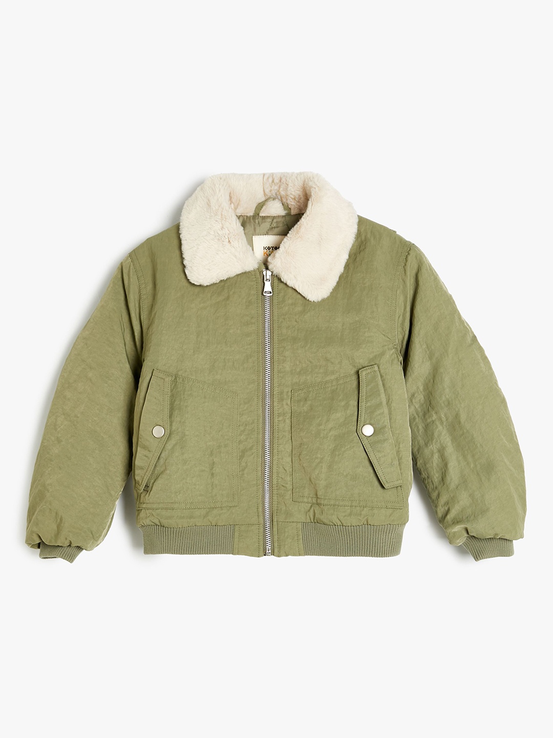 

Koton Girls Solid Spread Collar Tailored Jacket, Olive