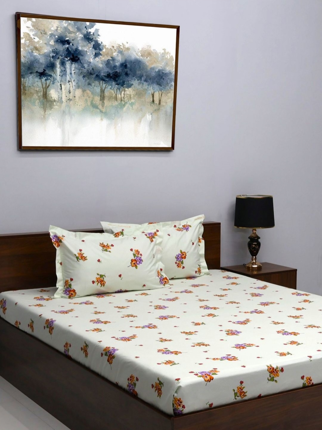 

BOMBAY DYEING Magenta & White Floral 164 TC Pure Cotton King Bedsheet Set