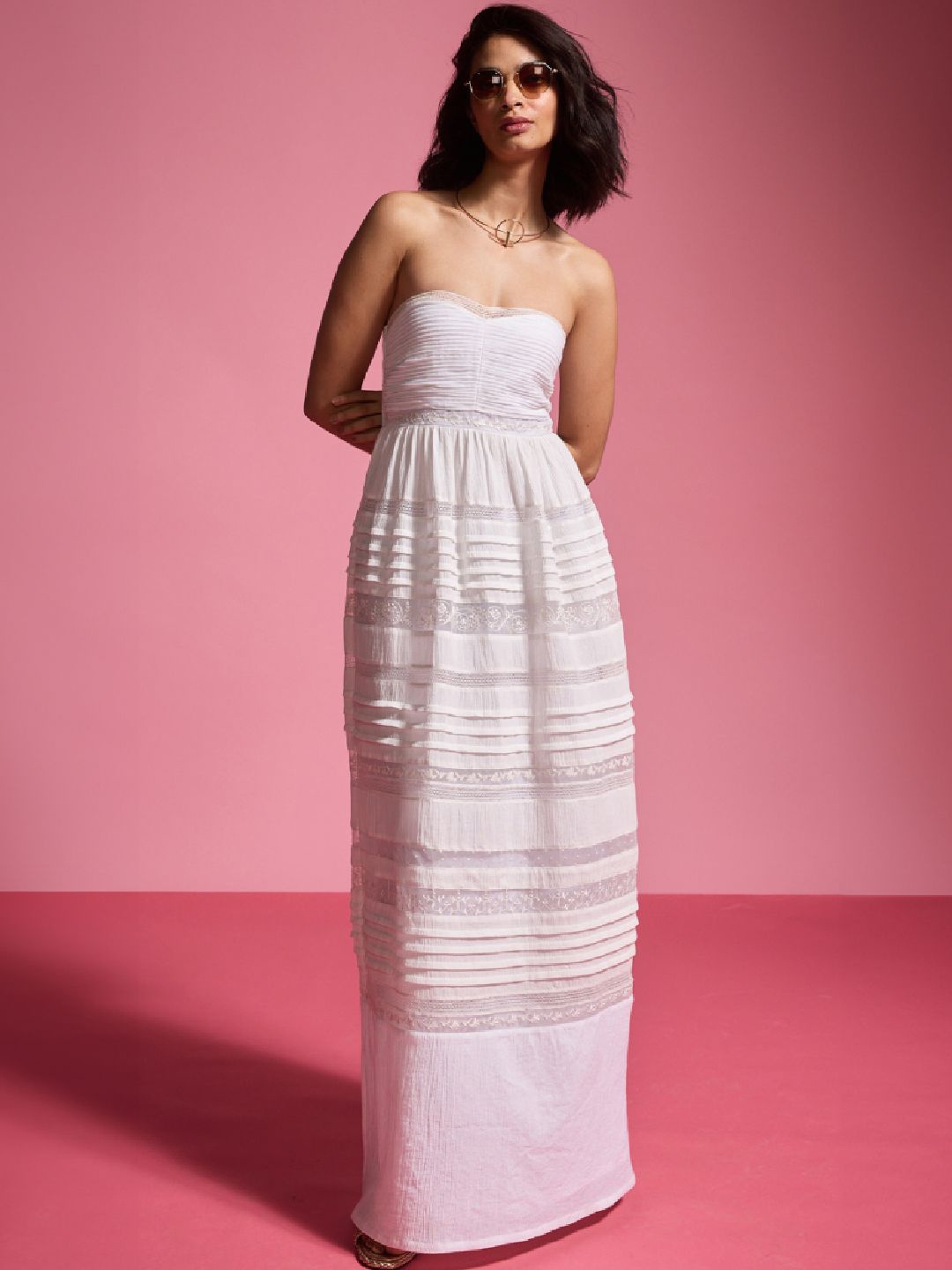 

Dash and Dot Striped Off-Shoulder Maxi Dress, White