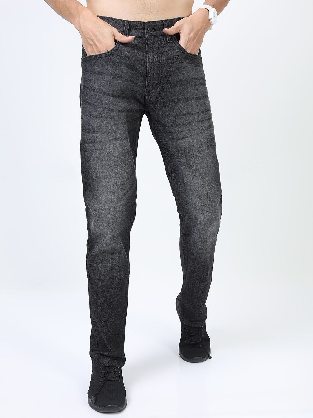 

HIGHLANDER Men Mid-Rise Slim Fit Light Fade Stretchable Jeans, Black