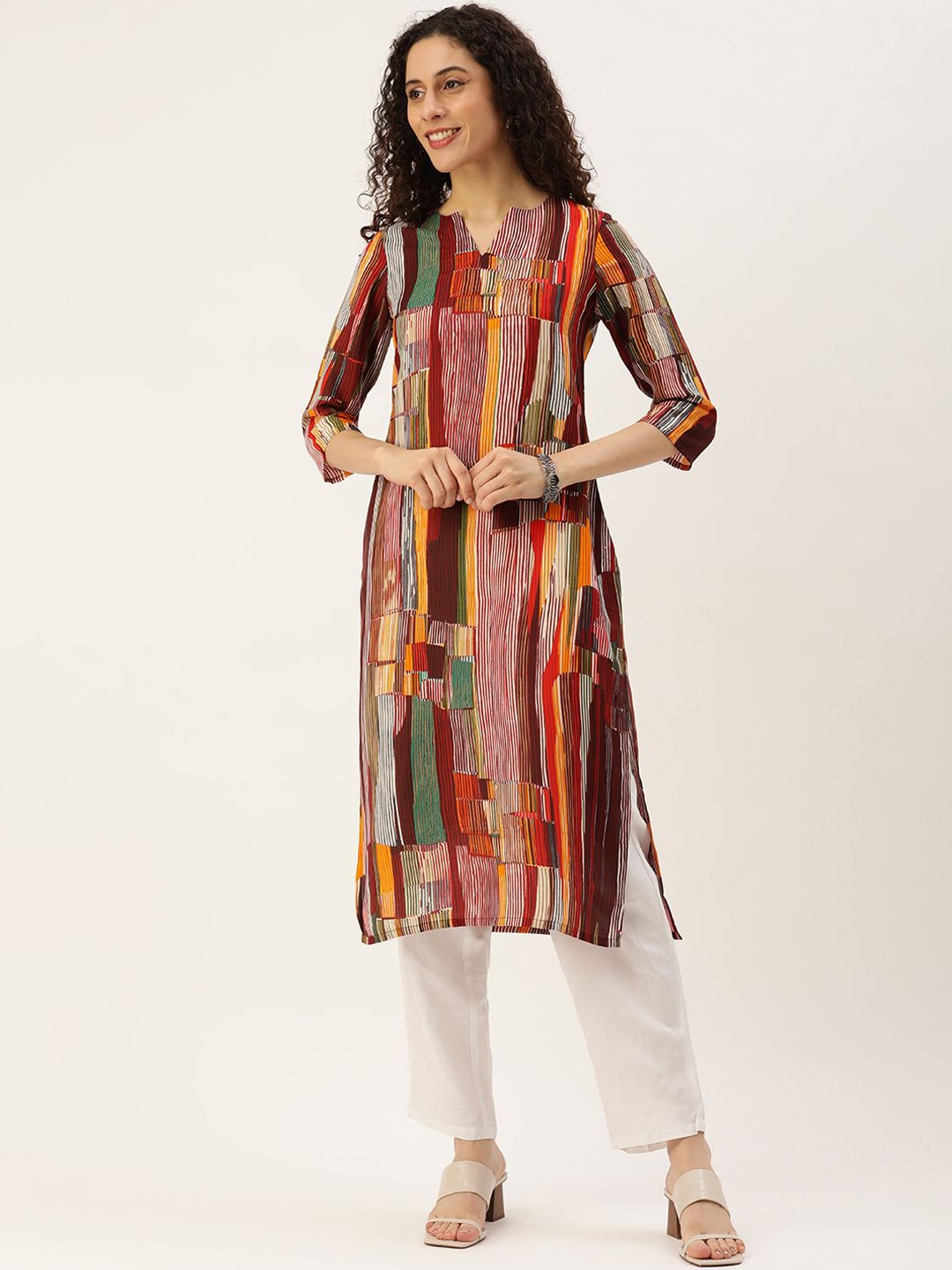 

KALINI Printed Straight Kurta, Maroon