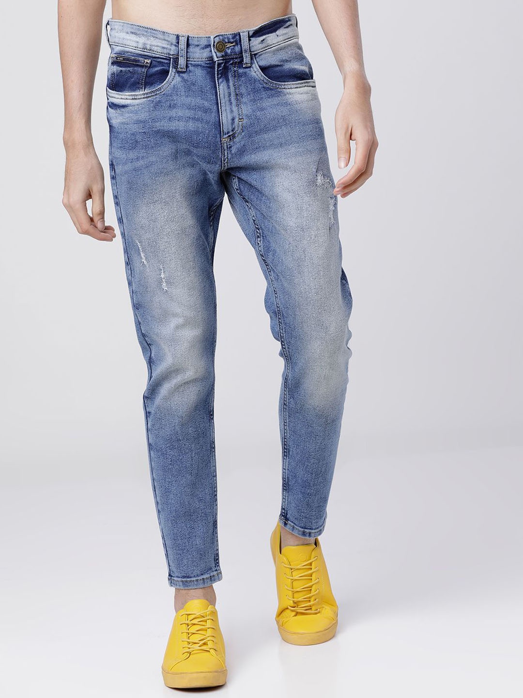 

HIGHLANDER Men Tapered Fit Low Distress Heavy Fade Stretchable Jeans, Blue