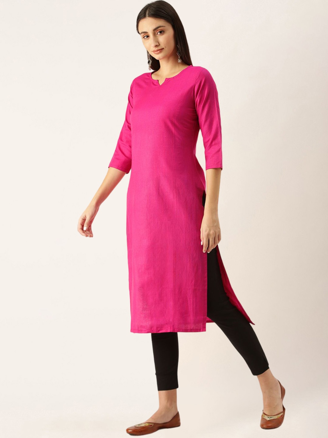 

KALINI Notch Neck Straight Kurta, Pink