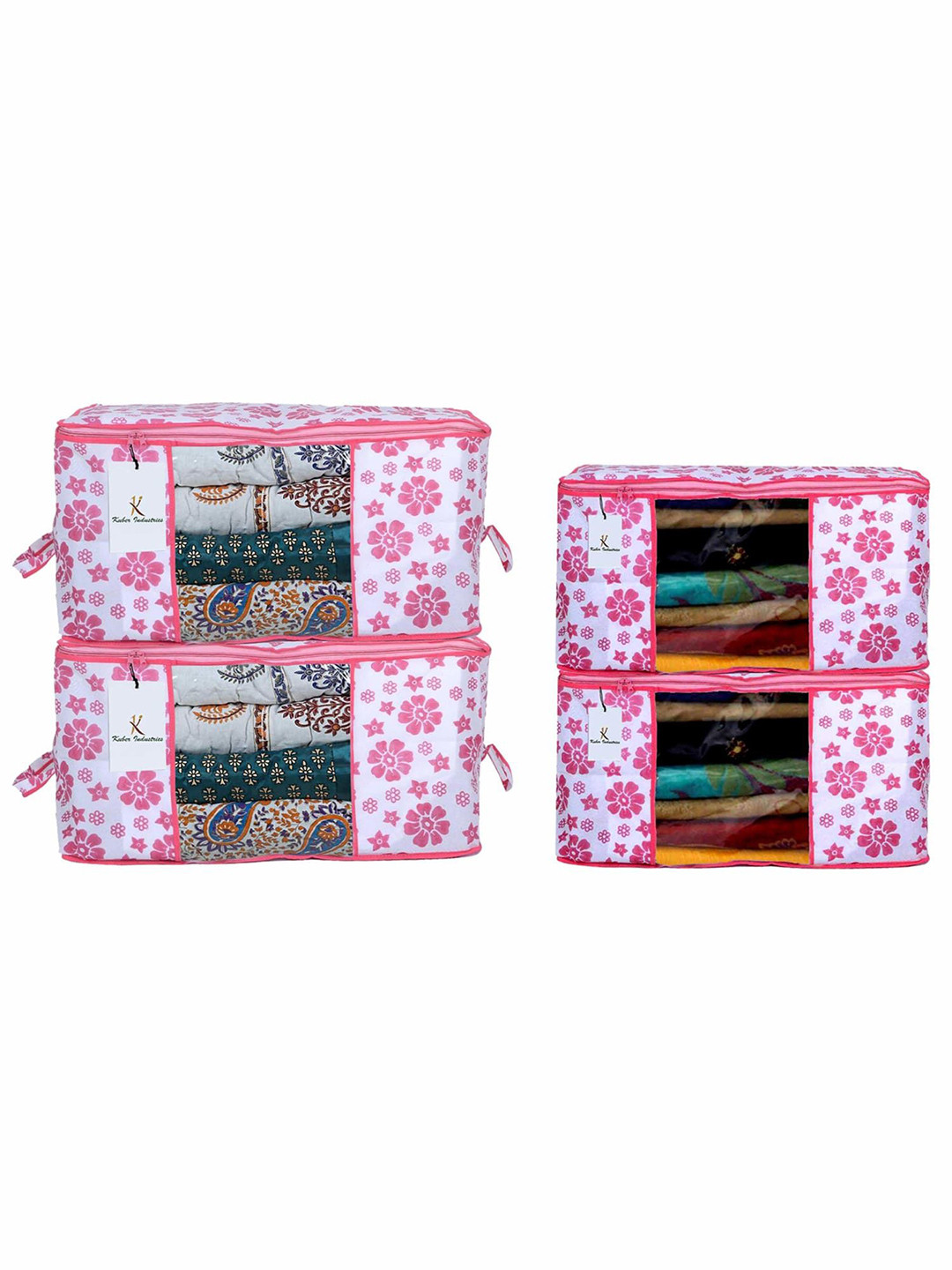 

Kuber Industries Pink & White 4 Pieces Underbed Drawer Organisers