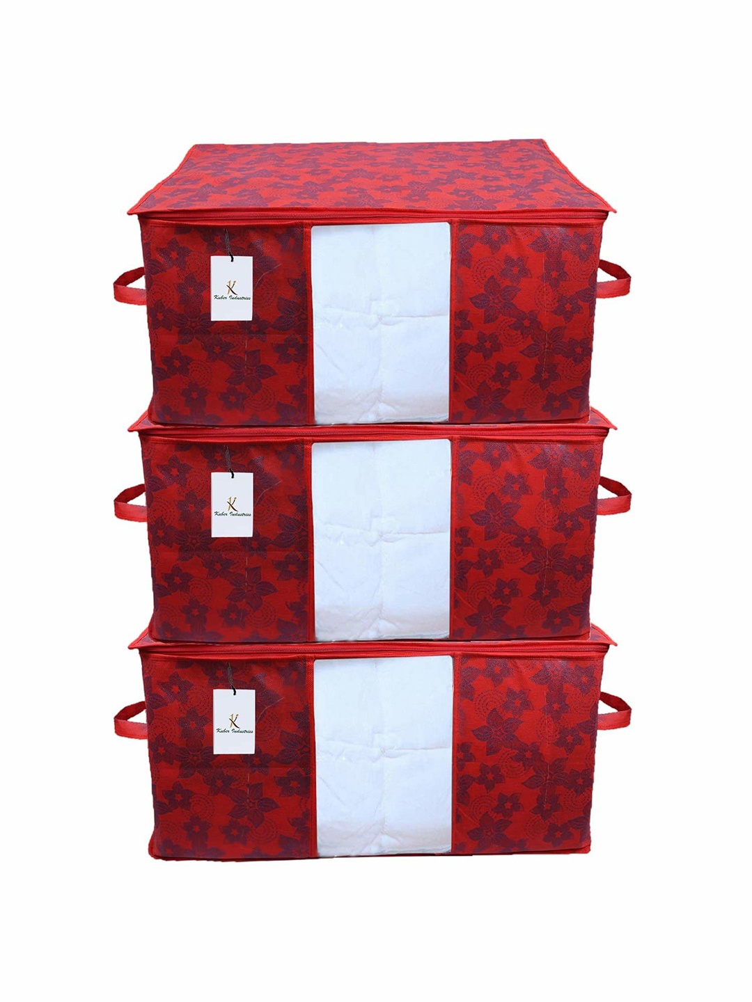 

Kuber Industries Maroon & Black 3 Pieces Floral Printed Multi-Utility Organisers