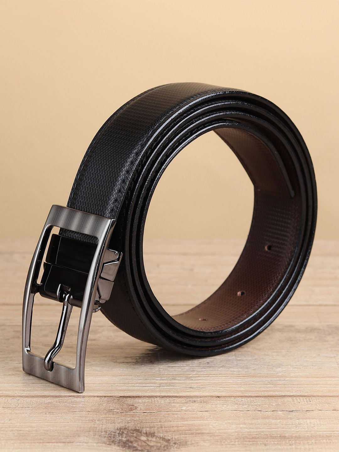 

WINSOME DEAL Men Tang Closure Textured Formal Belt, Black