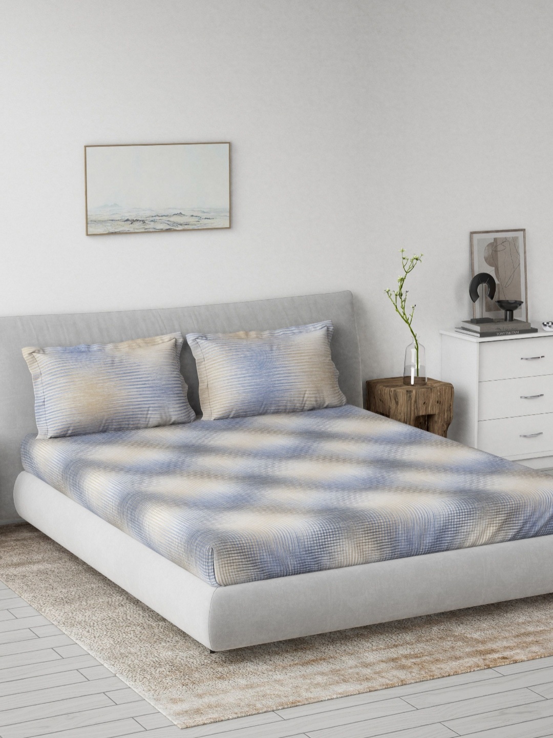 

DDecor Blue & Beige Abstract 145 TC Cotton Queen Bedsheet With 2 Pillow Covers