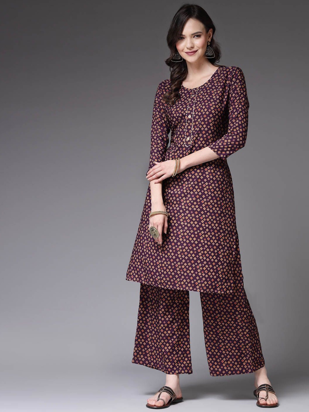 

Stylum Purple Geometric Printed Regular Gotta Patti Kurta With Palazzo