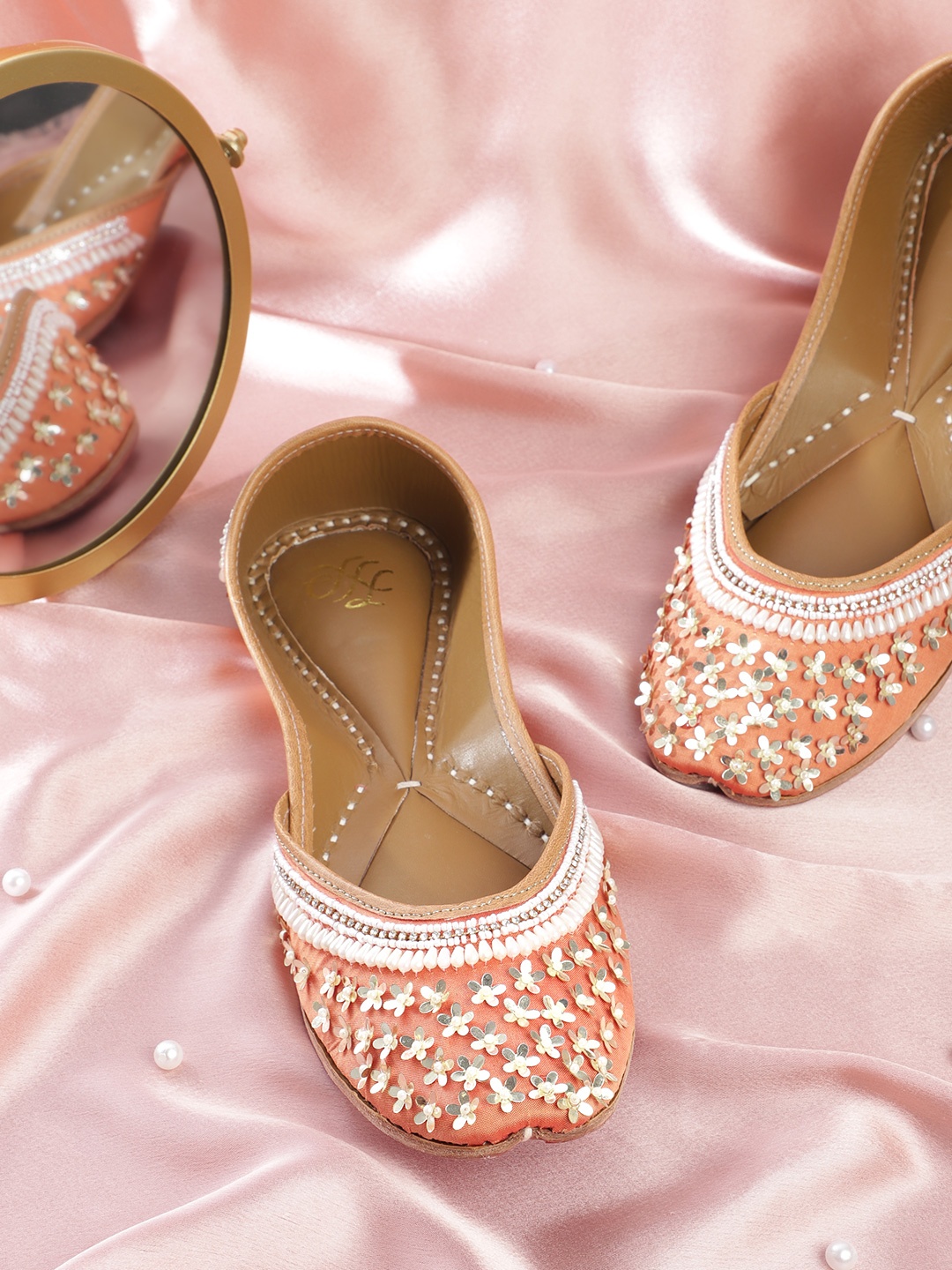 

House of Pataudi Women Embellished Ethnic Mojaris, Coral